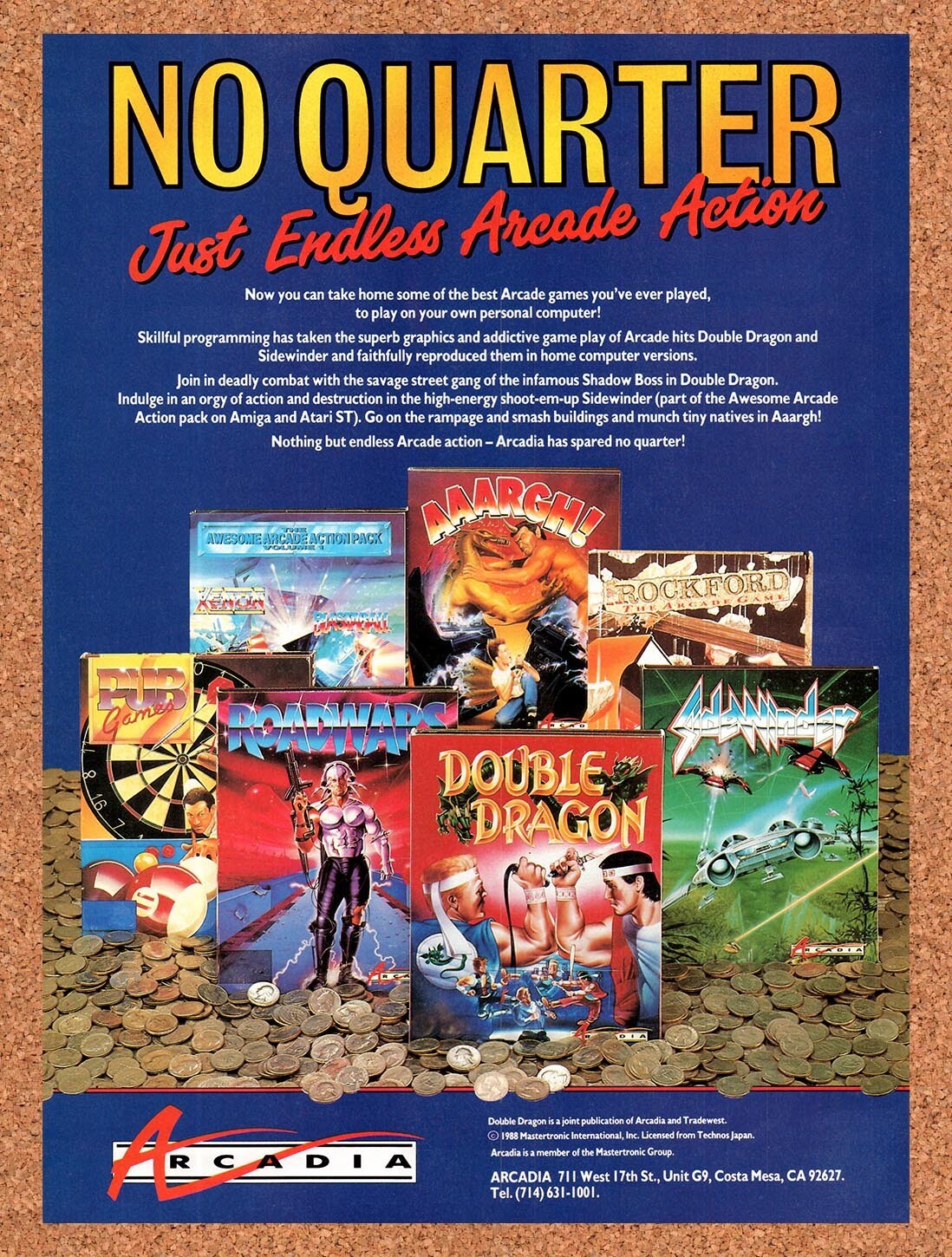 1989 Arcadia Double Dragon Arcade Games On Amiga Original Ad v1