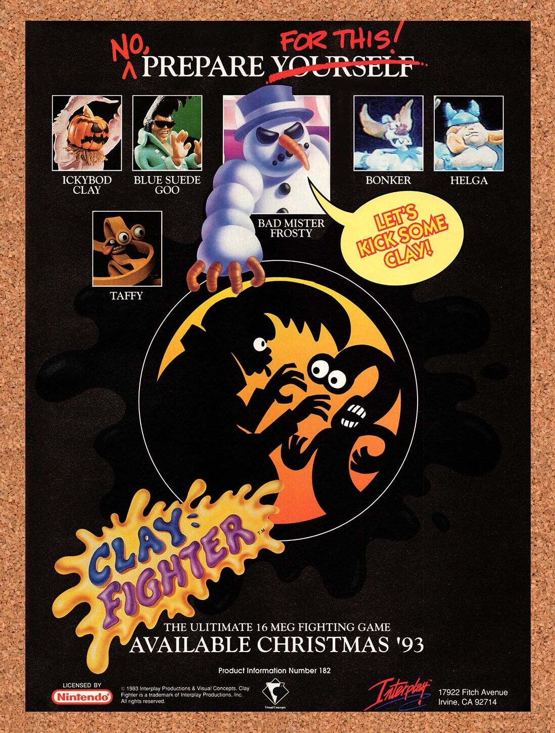 1993 ClayFighter SNES Mortal Kombat Style Original Ad v1
