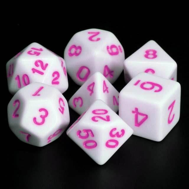White Opaque with Purple/Pink Numbering 7-Dice Set RPG - 