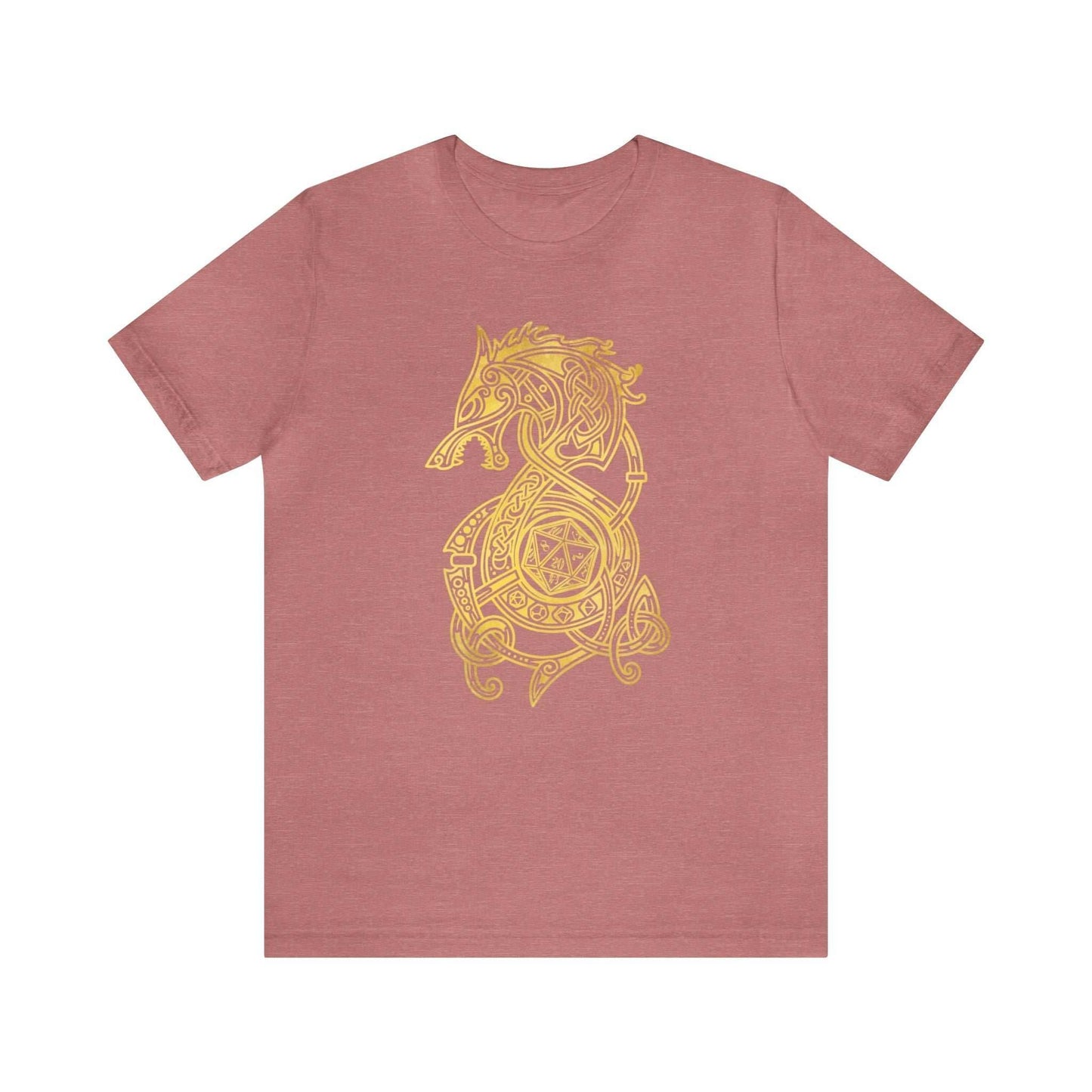 Golden Celtic Dice Dragon Shirt - Heather Mauve / S