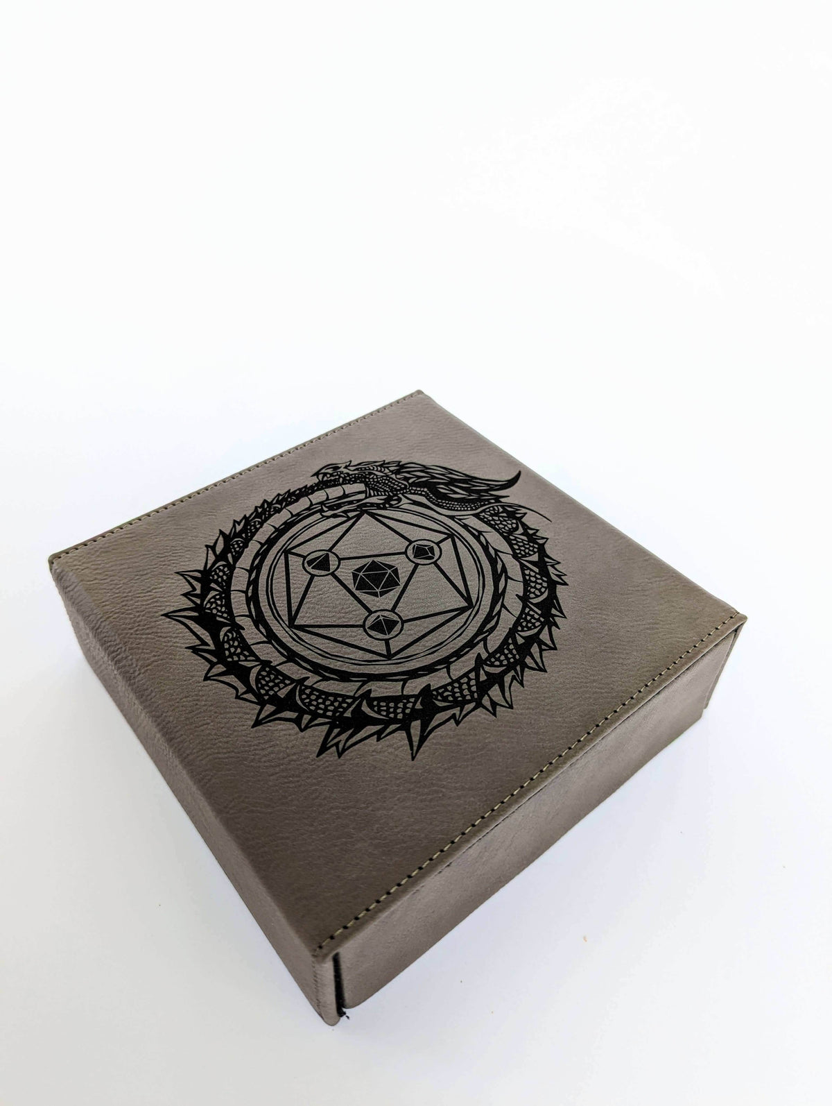 Dragon Circle - D&D - Vegan Leather Dice Box - Grey