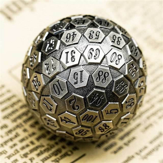 Silver Plated Ancient Metal d100 Dungeons and Dragons RPG - 