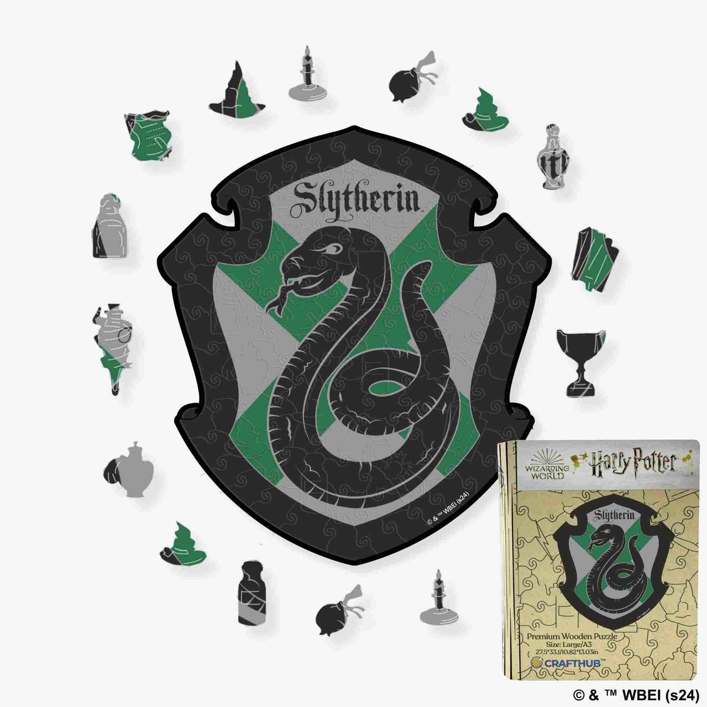 Harry Potter - Slytherin Crest - House Prides Wooden Jigsaw Puzzle - A4 + Wooden Gift Box