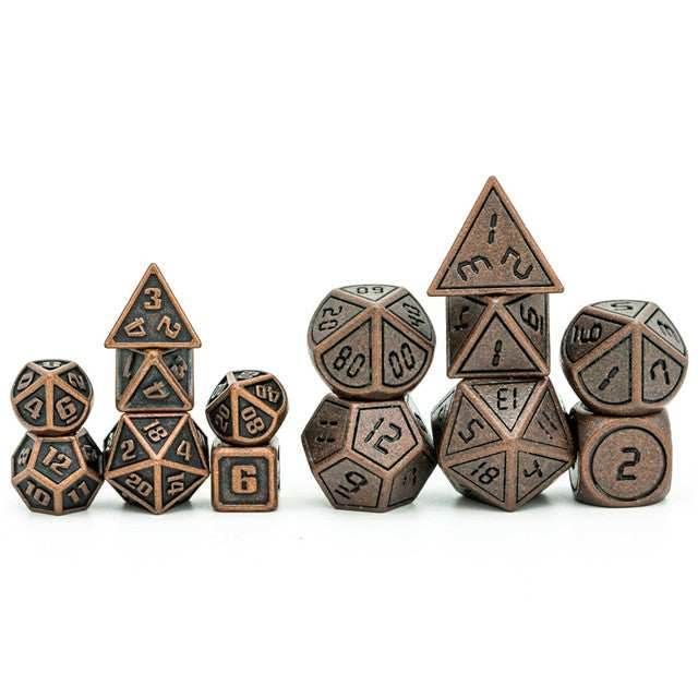 Copper Mini Metal Dice Ancient Effect | (10mm to 15mm) 7-Dice Udixi RPG - 