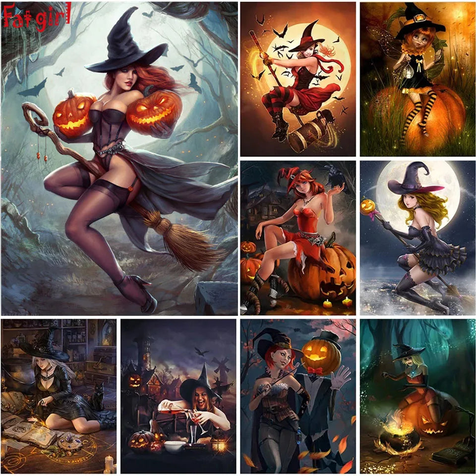 5d diy Diamond Painting  Halloween Witch Cross Stitch Diamond Embroidery