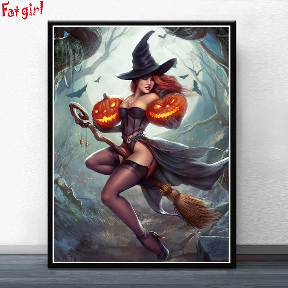 5d diy Diamond Painting  Halloween Witch Cross Stitch Diamond Embroidery