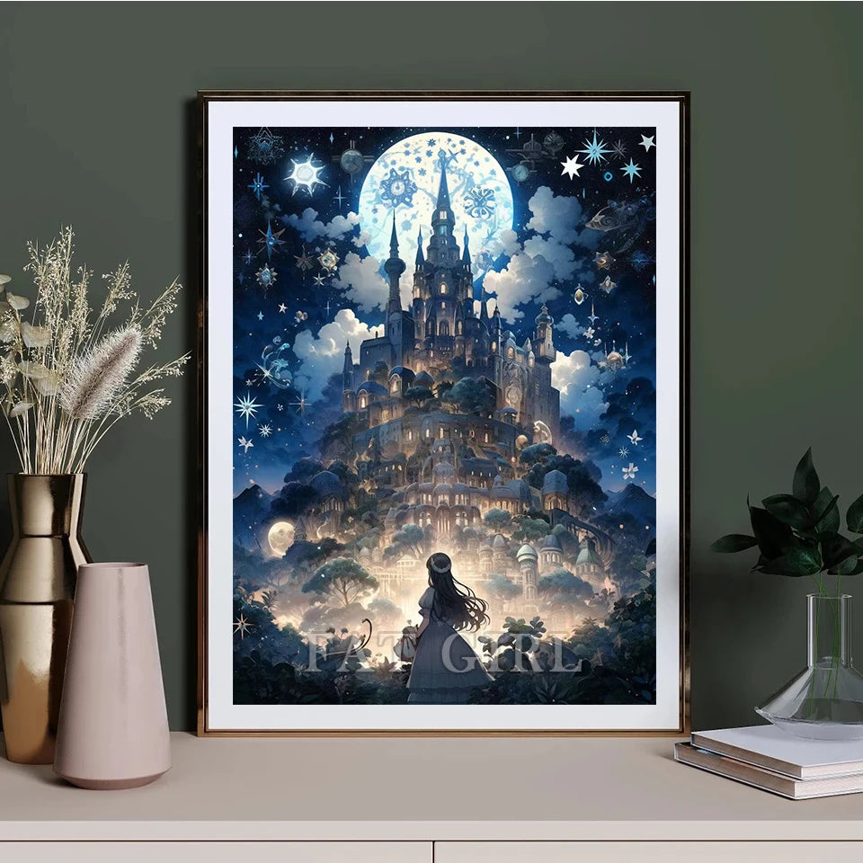 5D Diy Diamond Painting New Full Square Round Dream Castle Diamond Embroidery Mosaic Fantasy Moon Landscape Christmas Home Decor