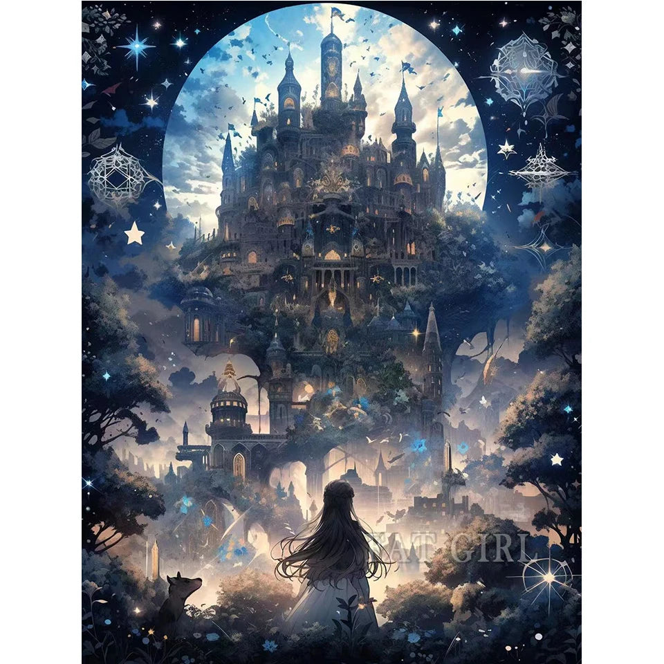 5D Diy Diamond Painting New Full Square Round Dream Castle Diamond Embroidery Mosaic Fantasy Moon Landscape Christmas Home Decor