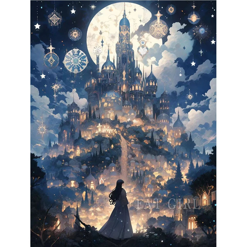 5D Diy Diamond Painting New Full Square Round Dream Castle Diamond Embroidery Mosaic Fantasy Moon Landscape Christmas Home Decor