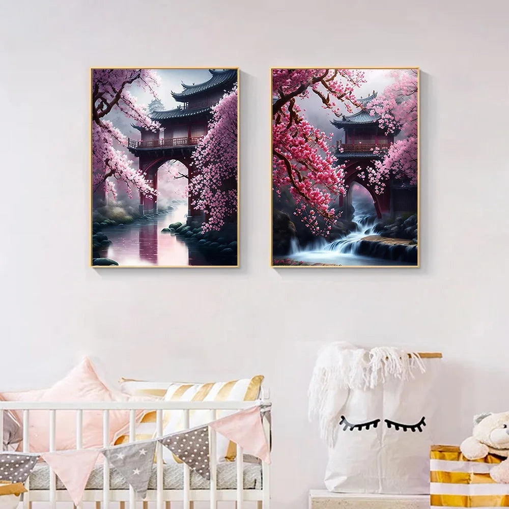 5D DIY Japanese Cherry Diamond Painting AB Drills Mosaic Diamond Embroidery Landscape Rhinestone Handmade Gifts Home Decor