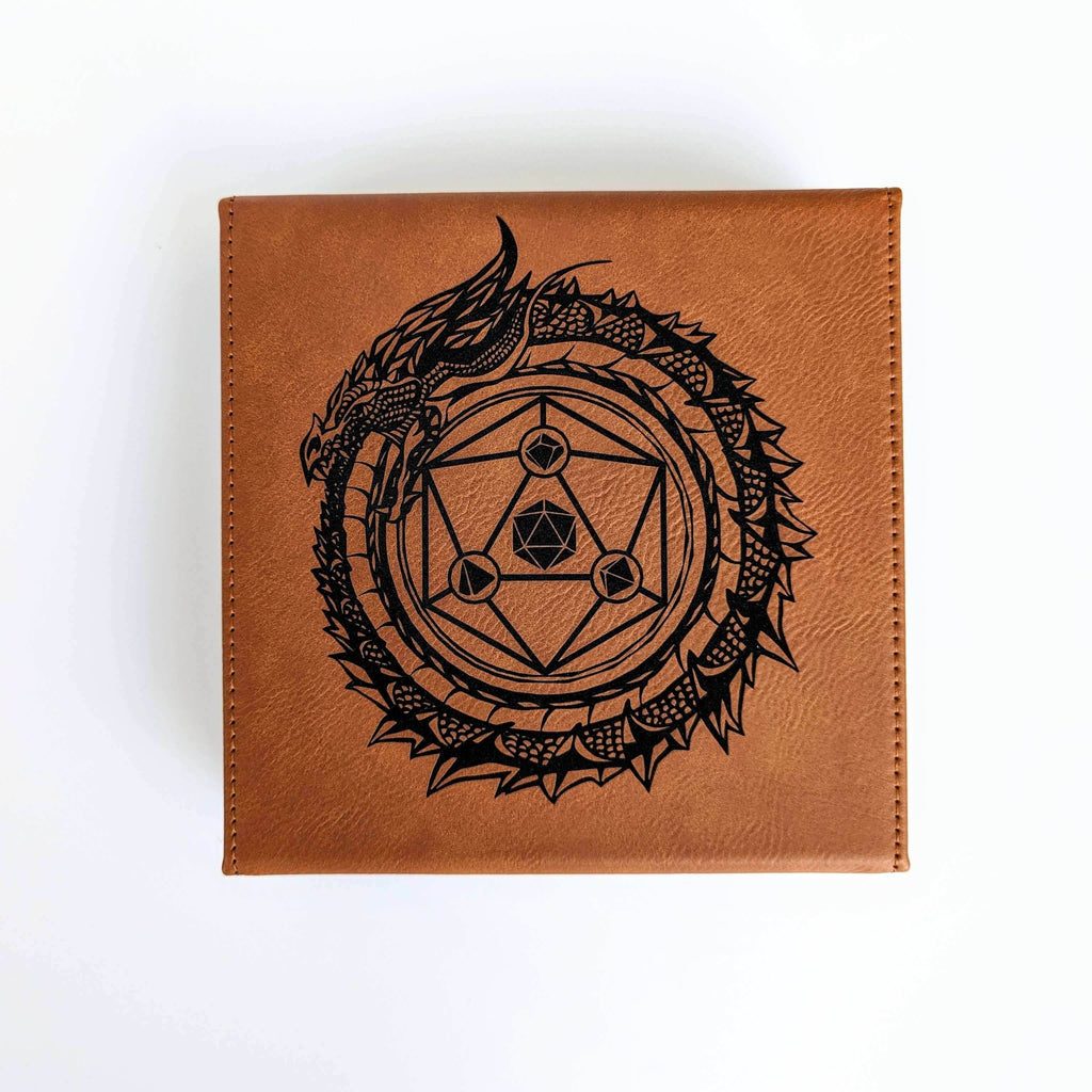 Dragon Circle - D&D - Vegan Leather Dice Box - Chestnut