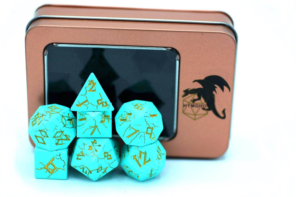 Turquoise with Silver Solid Metal Barbarian Dice Set - 