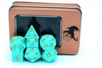 Turquoise with Silver Solid Metal Barbarian Dice Set - 