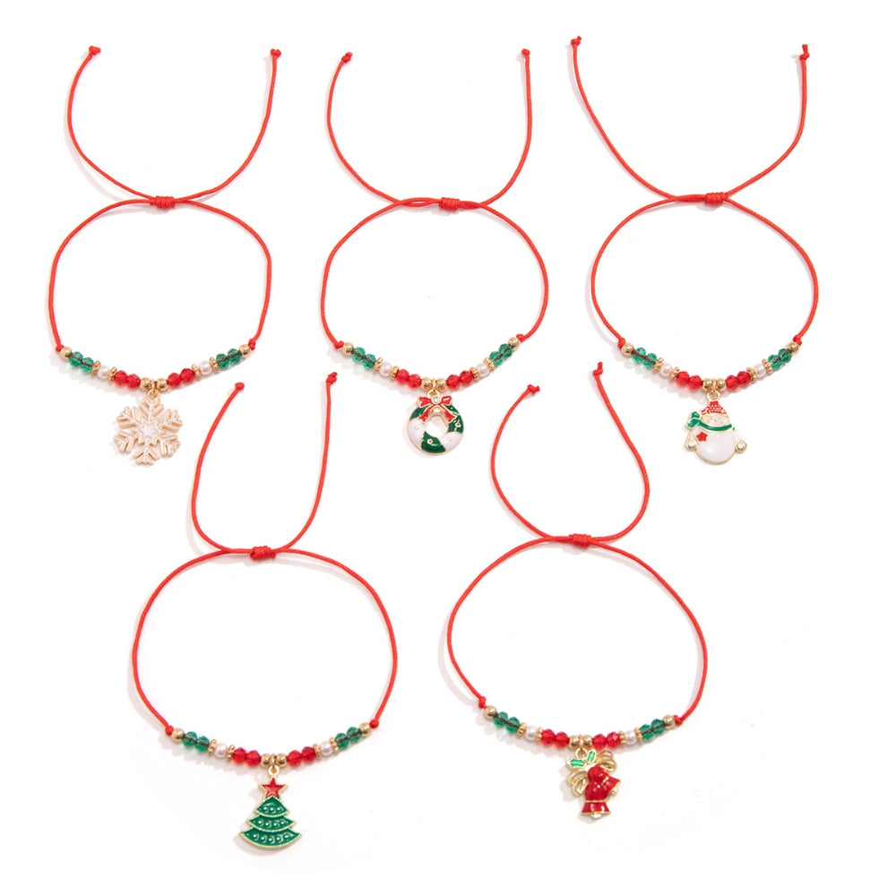 5pcs Cute Christmas Series Snowflake Tree Pendant Crystal Bracelet Women