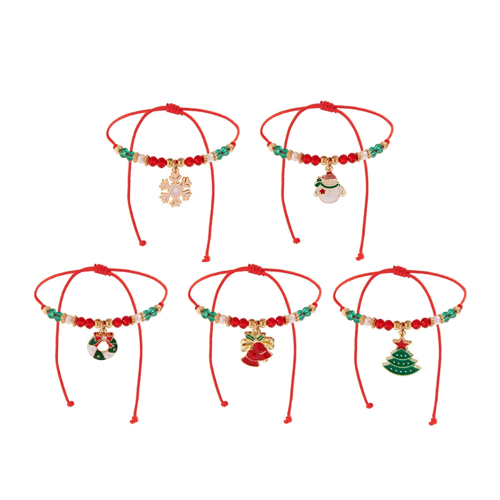 5pcs Cute Christmas Series Snowflake Tree Pendant Crystal Bracelet Women