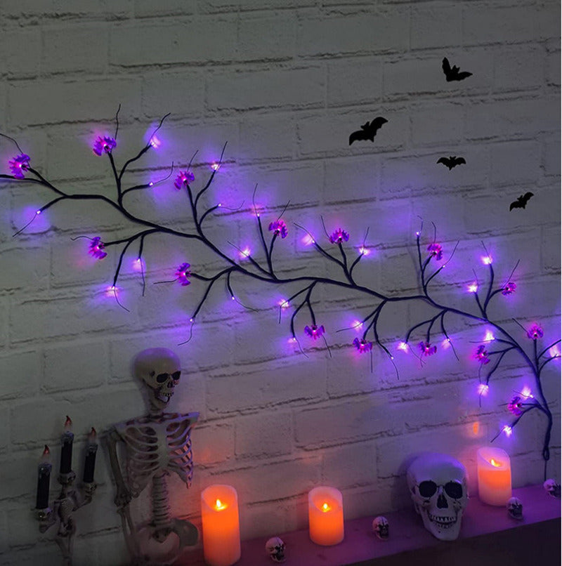 6 Ft 54 LED Halloween Willow Vine Twig 18 LED Pumpkins & Spiders, 36 Orange & Purple Halloween Lights Waterproof Battery Operated Garland Halloween Scary Decorations Home Indoor Wall