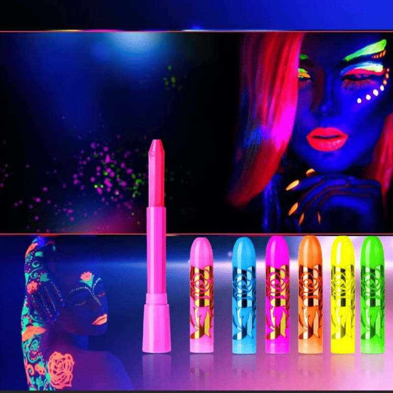 6 Pcs Glow In The Dark Face Body Paint, UV Black Light Glow Makeup Kit For Adult, Non-Toxic Fluorescent Face Paints Crayons For Birthday Party Halloween Masquerade Makeup