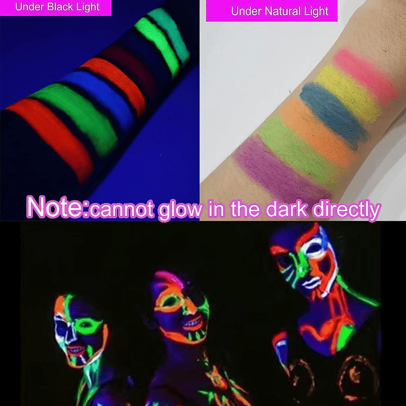 6 Pcs Glow In The Dark Face Body Paint, UV Black Light Glow Makeup Kit For Adult, Non-Toxic Fluorescent Face Paints Crayons For Birthday Party Halloween Masquerade Makeup