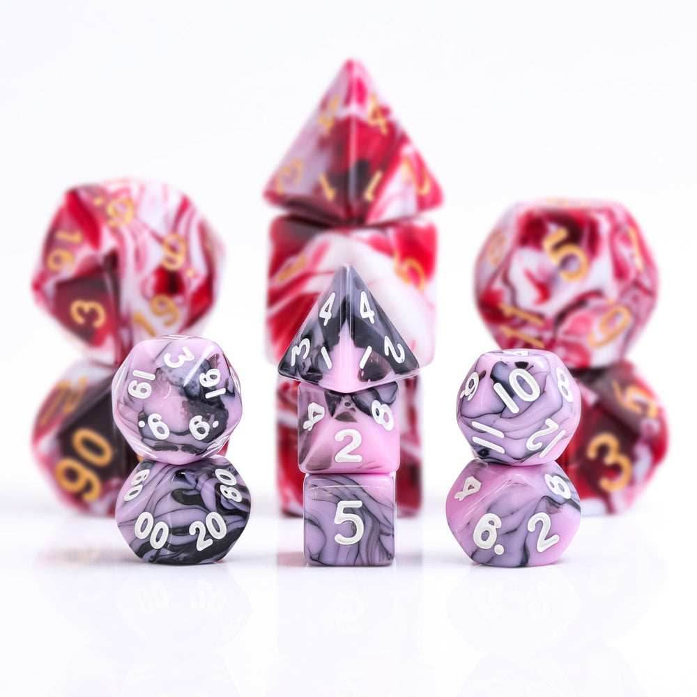 Black Pink Blend 7-Dice Mini-Dice RPG Set w/White Numbers Miniature Dice - 