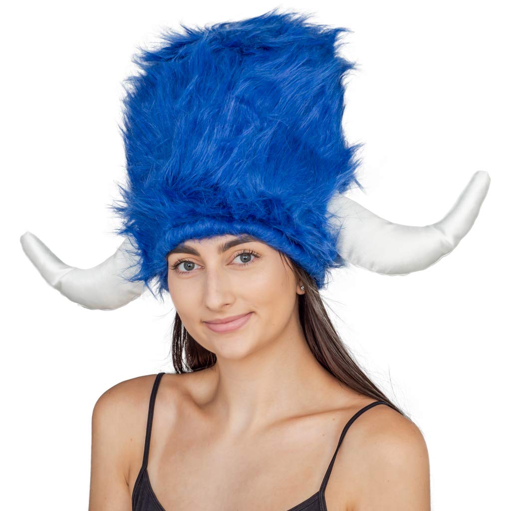 Viking Furry Blue Hat Helmet Adult Halloween Costume Accessory