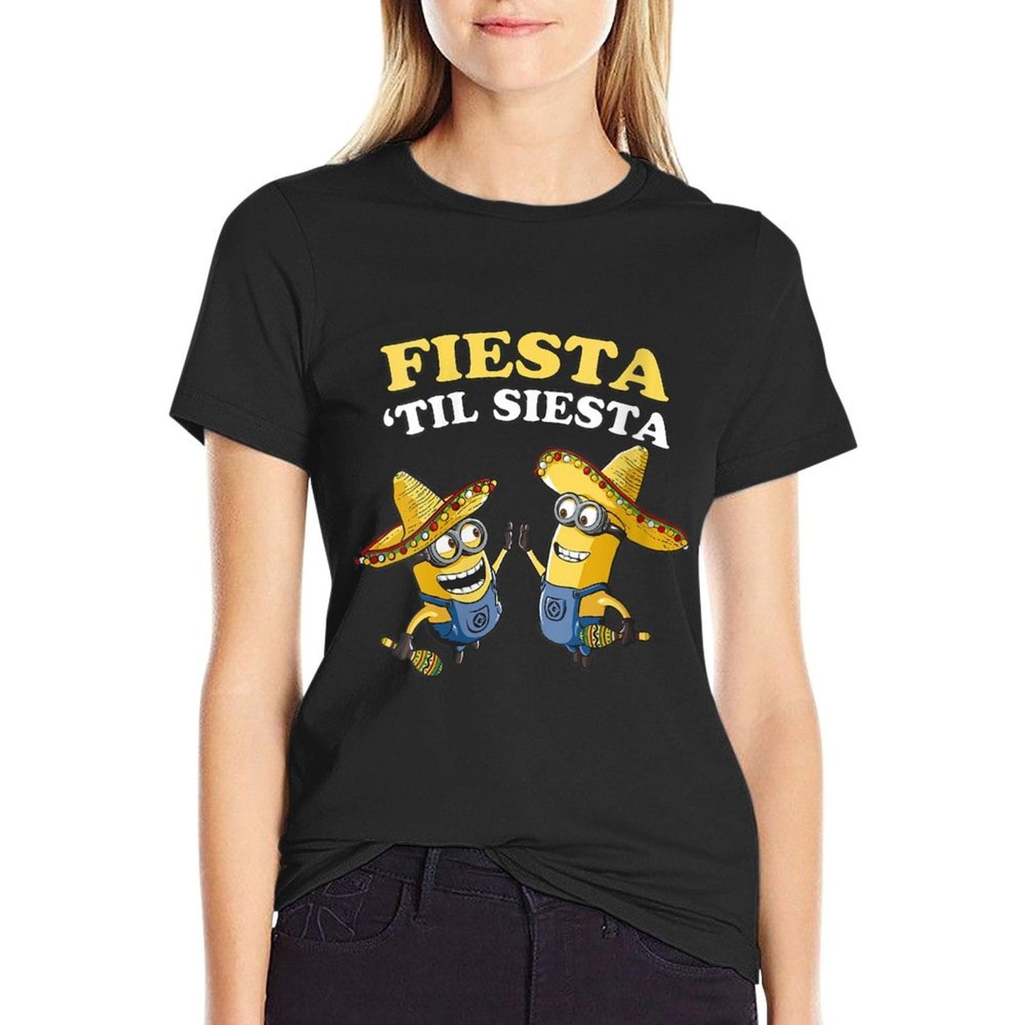 Womens Despicable Me Minions Fiesta 'Till Siesta Sombrero Portrait  Odor-resistant T-Shirt