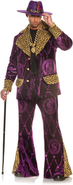 Men's 70's Purple Velvet Pimp Suit High Roller Big Playah Adult Costume
