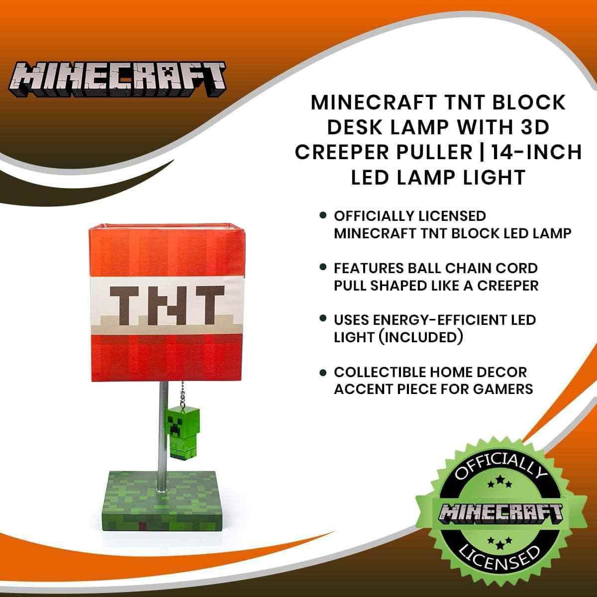 Minecraft TNT Desk Lamp – 14-Inch LED Block with 3D Creeper Puller Light - 