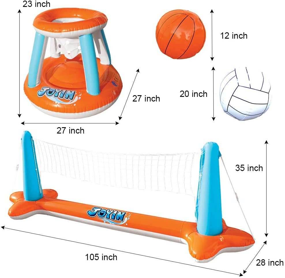 Inflatable Pool Float Volleyball Net & Basketball Hoops Set - 