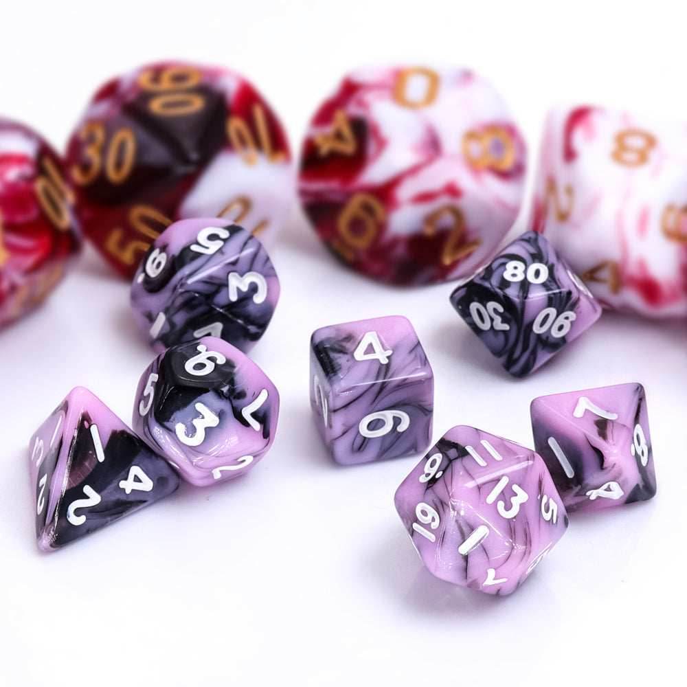 Black Pink Blend 7-Dice Mini-Dice RPG Set w/White Numbers Miniature Dice - 