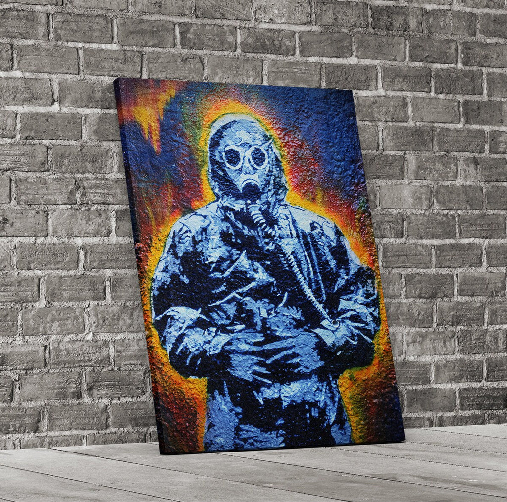 Apocalypse Abstract Canvas Wall Art, Abstract Artwork, Bristol Street Art, Graffiti Art Canvas, Gas Mask Art
