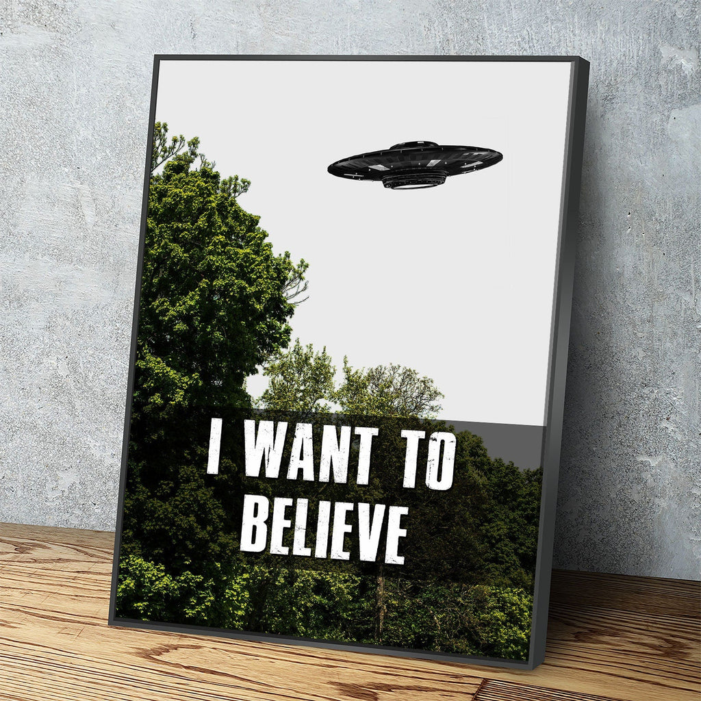 I Want To Believe Canvas Wall Art, UFO Decor, X-Files Style Design, Area 51, Alien Decor