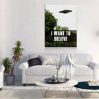 I Want To Believe Canvas Wall Art, UFO Decor, X-Files Style Design, Area 51, Alien Decor