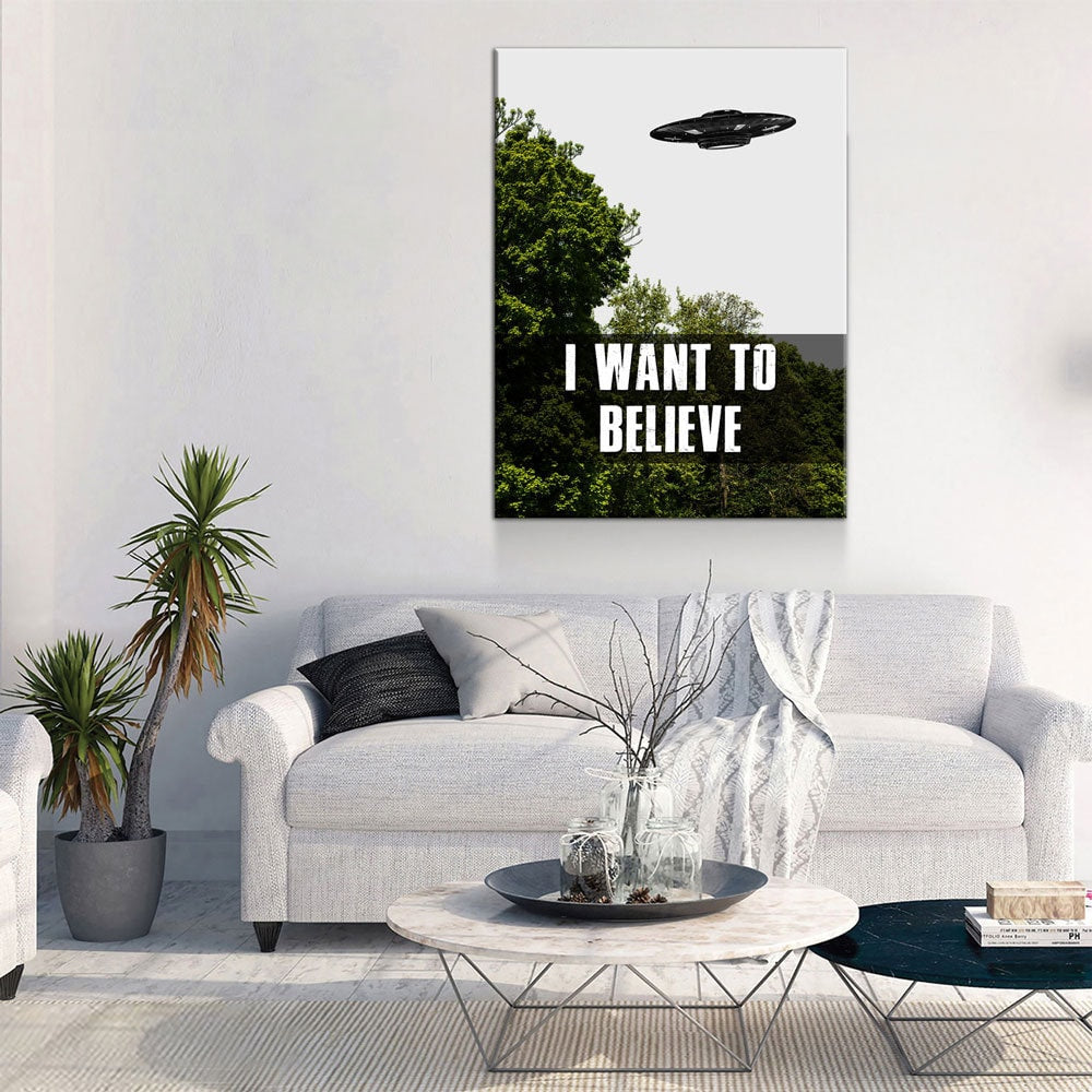 I Want To Believe Canvas Wall Art, UFO Decor, X-Files Style Design, Area 51, Alien Decor