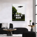 I Want To Believe Canvas Wall Art, UFO Decor, X-Files Style Design, Area 51, Alien Decor