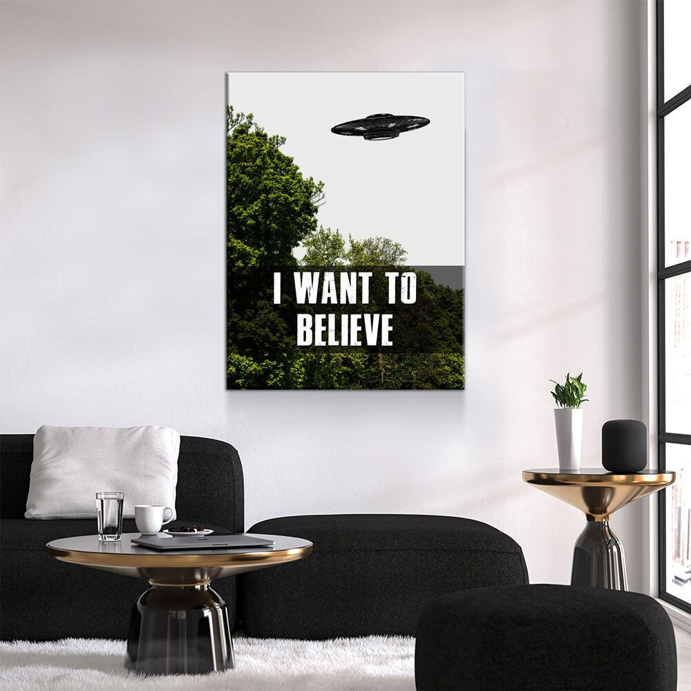 I Want To Believe Canvas Wall Art, UFO Decor, X-Files Style Design, Area 51, Alien Decor