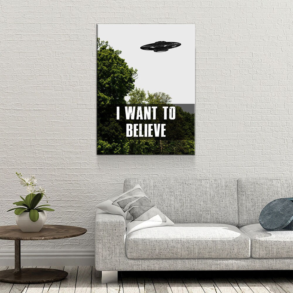 I Want To Believe Canvas Wall Art, UFO Decor, X-Files Style Design, Area 51, Alien Decor
