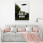 I Want To Believe Canvas Wall Art, UFO Decor, X-Files Style Design, Area 51, Alien Decor