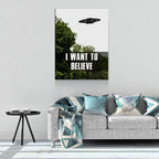 I Want To Believe Canvas Wall Art, UFO Decor, X-Files Style Design, Area 51, Alien Decor