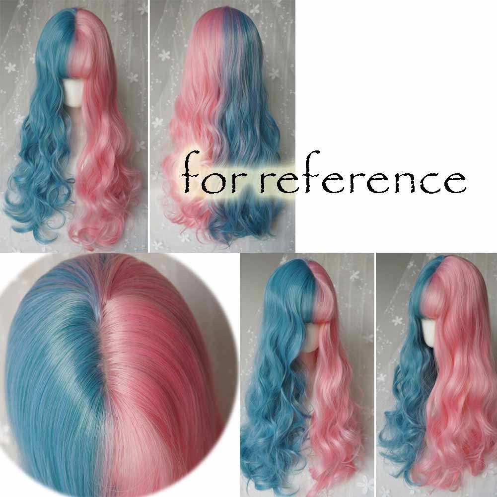 65 cm Pink Blue Long Curly Wave Synthetic Hair Wig Cosplay Wig Costume Full Wig Halloween Dress Up