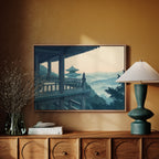 Japanese Temple Balcony – Serene Misty Mountain View Wall Art