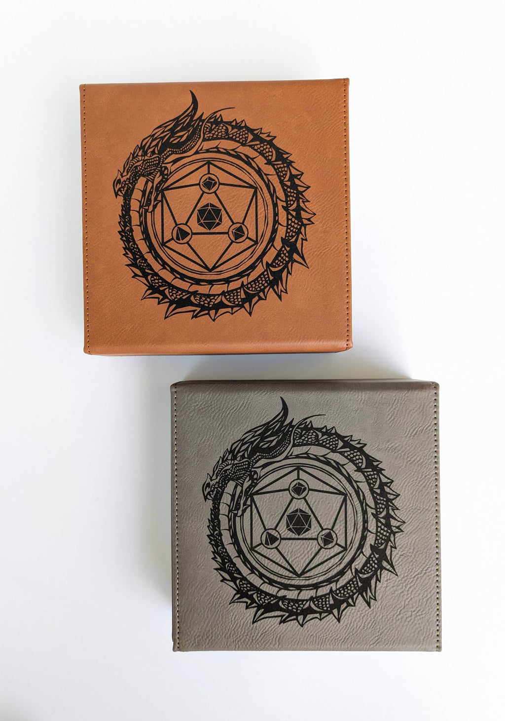Dragon Circle - D&D - Vegan Leather Dice Box - Grey