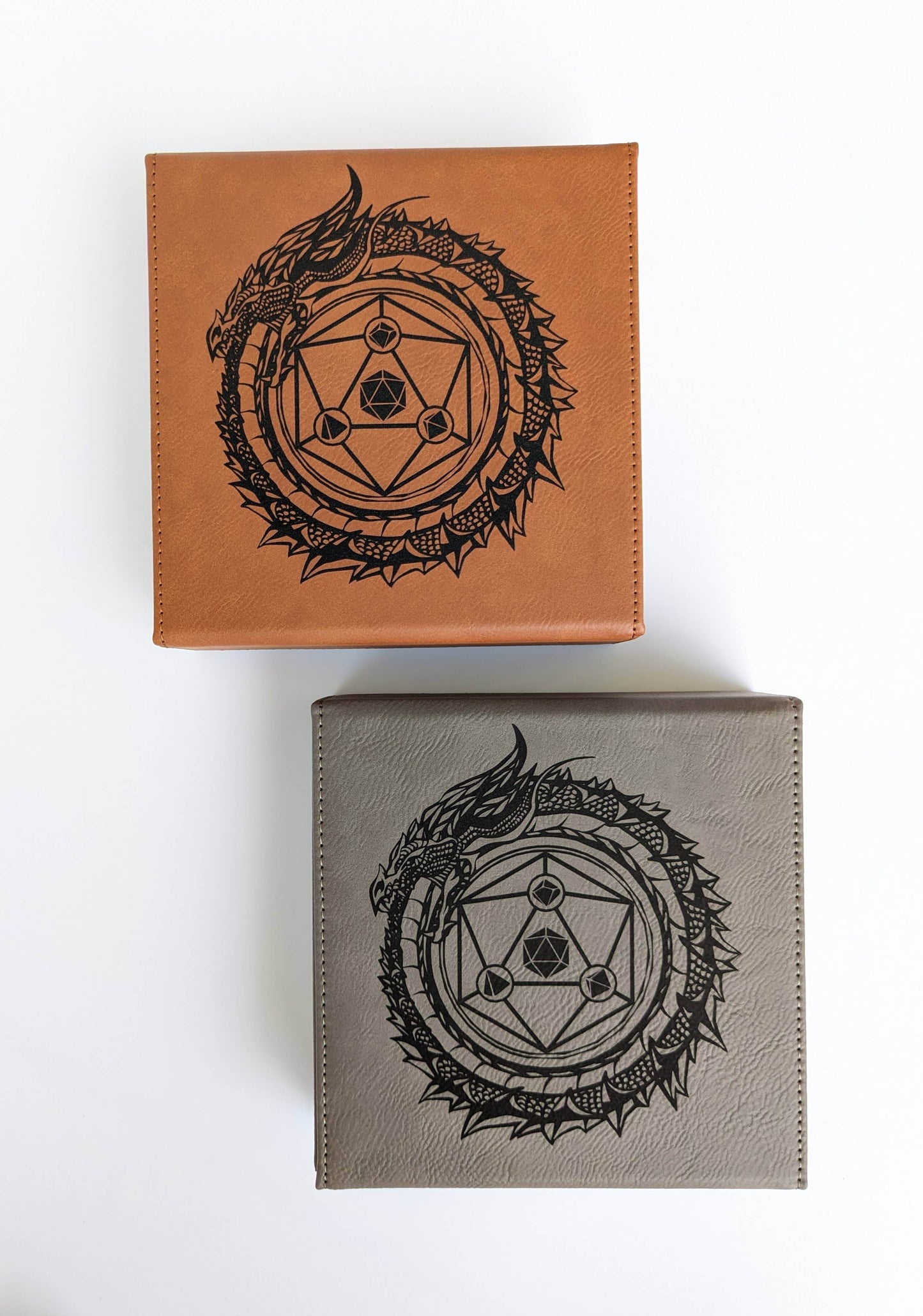 Dragon Circle - D&D - Vegan Leather Dice Box - Grey