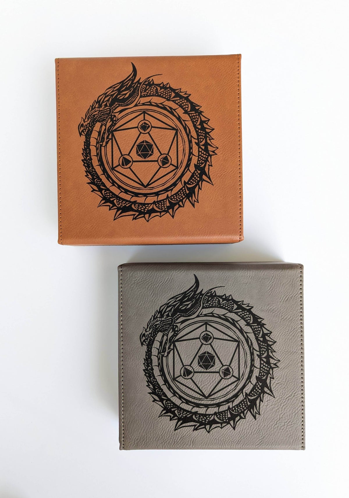 Dragon Circle - D&D - Vegan Leather Dice Box - Grey