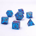 Wizard Solid Metal Polyhedral Dice Set - Blue with Red - 