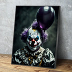Scary Clown With Purple Balloon Canvas Wall Art, Scary Decor, Clown with Red Nose, Halloween Decor, Gothic Print, Clown Print, Haunted Decor