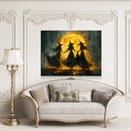 Witches Dancing Around The Fire Canvas Wall Art, Gothic Decor, Halloween Decor, Halloween Hanging, Witch Decor, Pagan Art Print, Hallows Eve