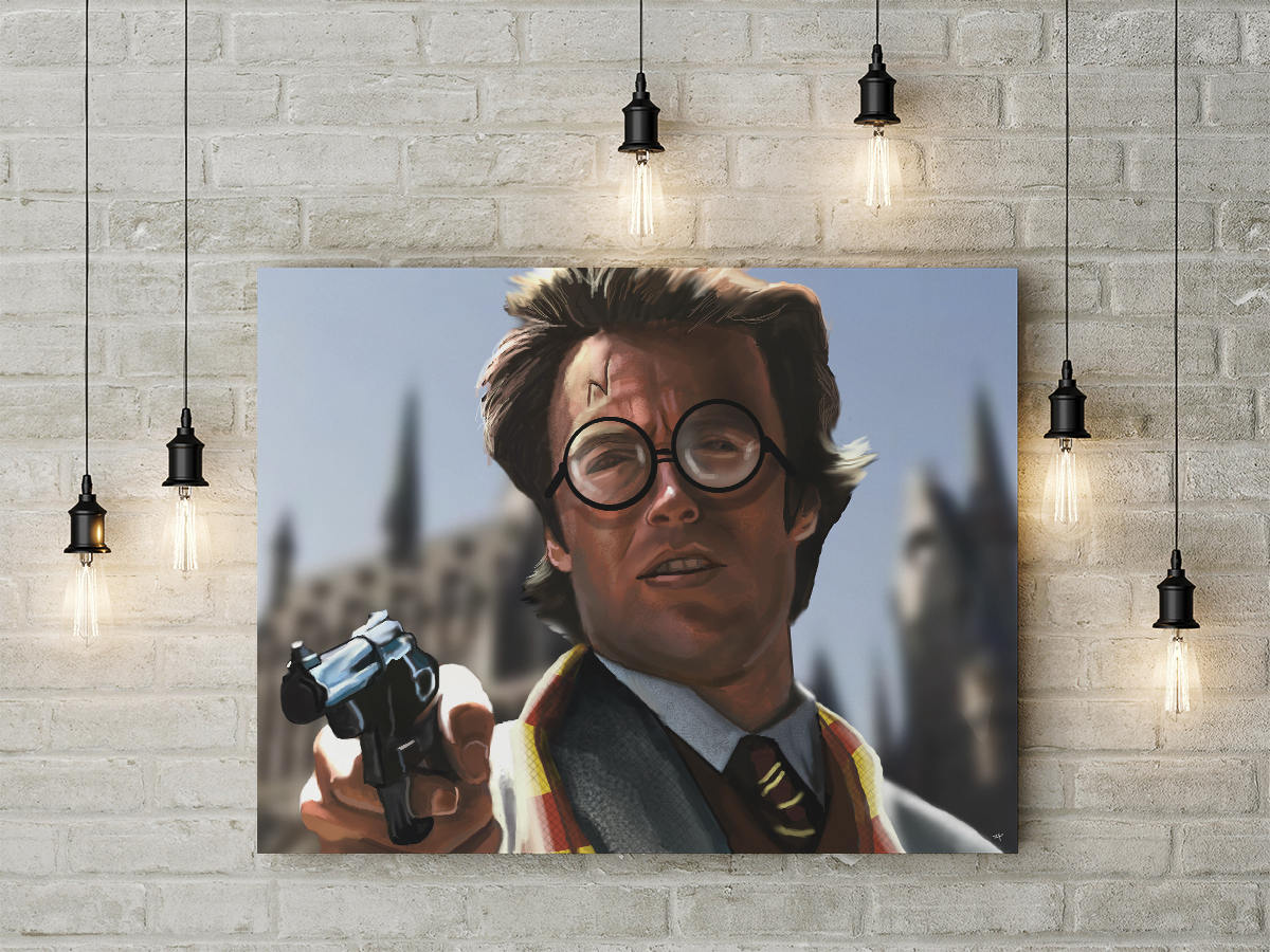 Dirty Harry Potter Canvas Framed Wall Art Parody Fun Fan Art Clint Eastwood Harry Potter