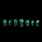 Skull's Grin Hollow Metal Dice Set - Glow in the Dark Blue - 
