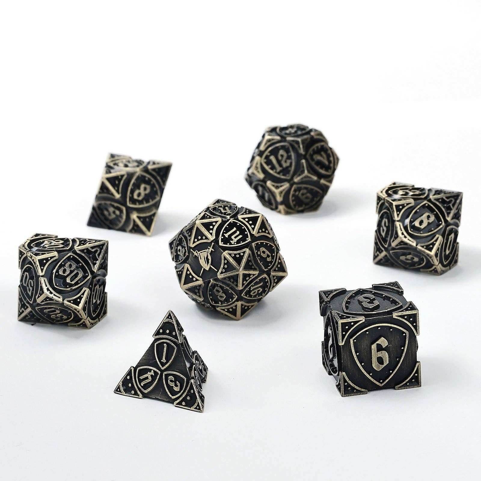Solid Metal Fighter Class RPG Dice Set - Ancient Bronze - 