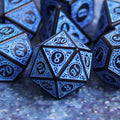 Blue Magic Flame 7-Dice Set DND RPG Dice Black w/Color Fill - 